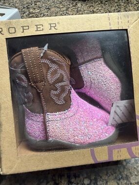 Roper infant Kids Brown & Pink Glitter Western Boots